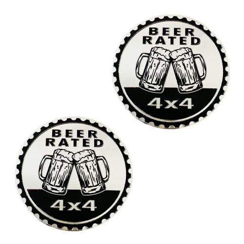 2Pcs Beer Badge Rated Car Emblem, 4 x 4 Metal Automotive Badge 3D Metal Car Badges Emblems Round Emblem Decals Car Badge Decals Stickers Compatible with Jeep Wrangler Vehicles Trucks SUV Accessories
