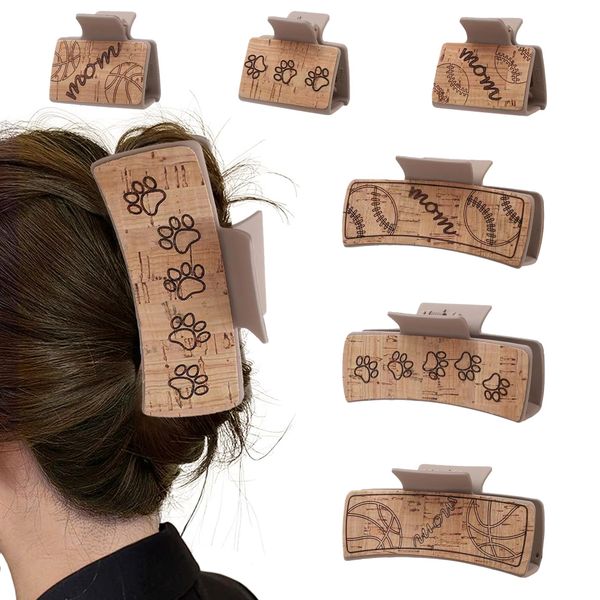 DNCHGOYA 6 Pack Western Hair Claw Clips Stamped Leather Baseball Pattern Hair Clips Large Medium Cowgirl Dog Paw Clips 4" and 2" Claw Clips Set for Thick Long Gifts Hair Accessories for Women