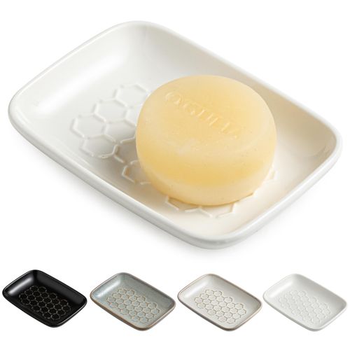 Gomakren Soap Dish for Shower, Bar Soap Holder, Ceramic Soap Dishes for Bar Soap, Sponge Holder Soap Saver Soap Tray for Bathroom Kitchen Sink, 5.5 Inch, White