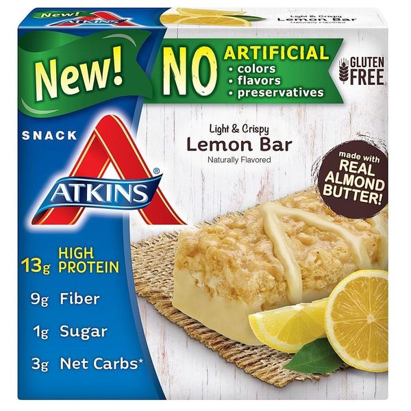 Atkins Snack Light Crispy Lemon Bar, 5 Little Bars (Pack of 2)