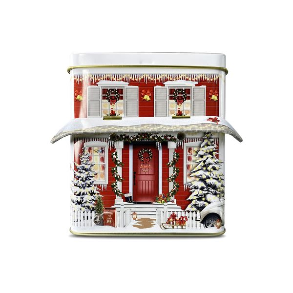 Haus mit Vordach Winter Blechdose Weihnachten Gebäckdose Vorratsdose 15 cm