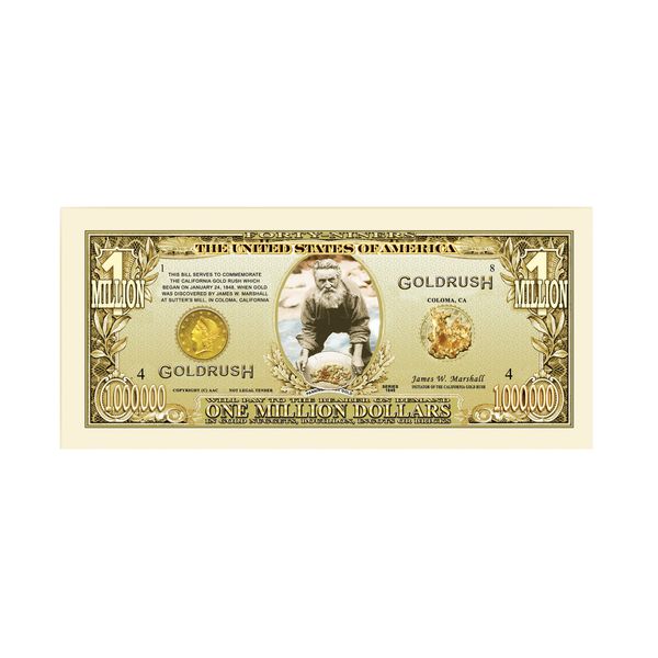 American Art Classics 1849 Gold Rush - Million Dollar Bill with Bill Protector