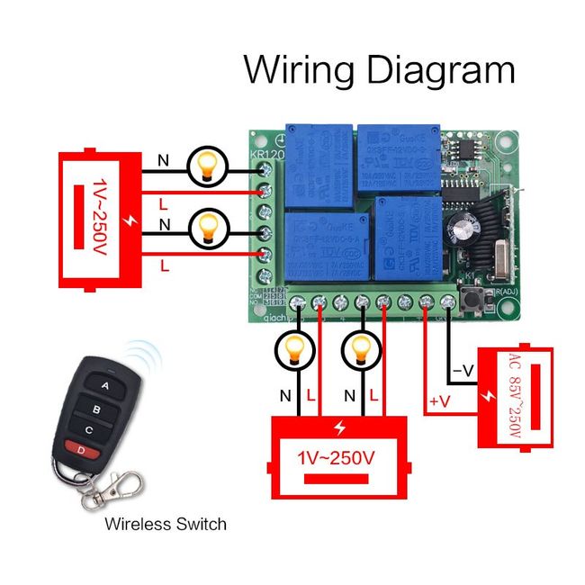 Diese 433Mhz RF Wireless Remote Control Switch ON\OFF AC85V