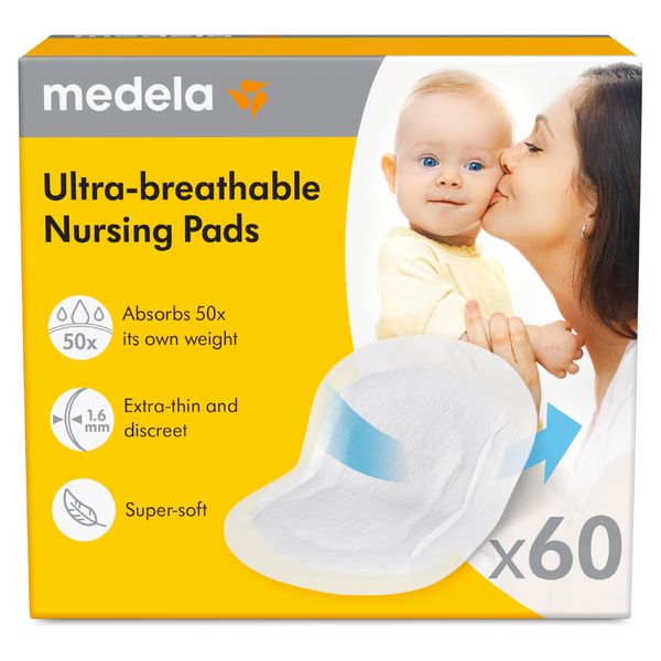 Medela Ultra-Breathable Nursing Pad | Highly Absorbent, Breathable and Discreet for Comfortable Wear, 60 Units