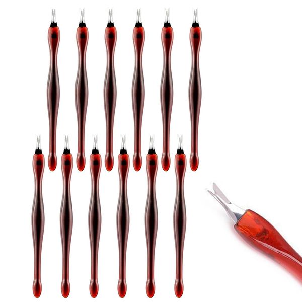 12 Pieces Cuticle Trimmer, Cuticle Remover V Shaped Cuticle Pusher Manicure Dead Skin Removal Tool Plastic Handle for Fingernail Toenail Men Women