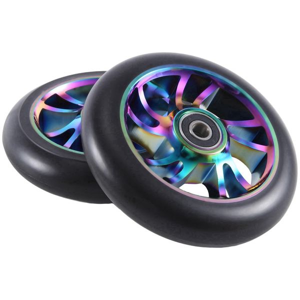 Sknrlko 2Pcs Colorful Aluminium Stunt Scooter Wheels Aluminum Scooter Wheel Wheels Accessories 110 Mm Scooter Accessories