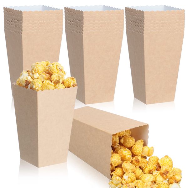 Potchen 150 Pcs Mini Popcorn Bucket Popcorn Bags Bulk Disposable Popcorn Boxes 4.57 Inch Tall, Cardboard Cups Container for Movie Theater Birthday Party(Kraft Style)