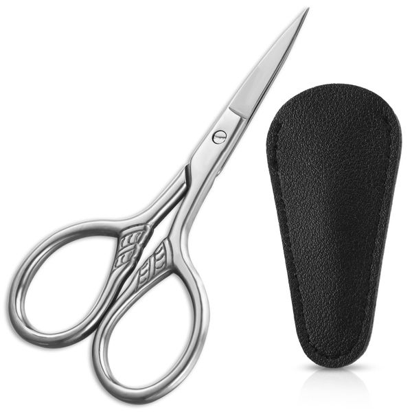 9cm Bartschere Männer,Mabor Edelstahl Bartschere Schnurrbartschere mit Lederetui Bart Schere Rostfrei Nasenhaarschere Professionelle Augenbrauenschere für Bart Haare Augenbrauen