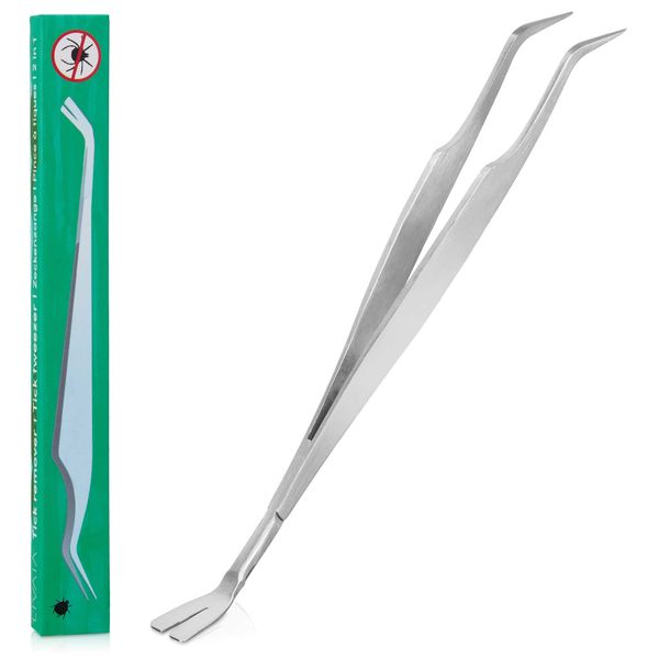 LIVAIA Tick Tweezers Metal: 2-in-1 Tick Tweezers Stainless Steel for Human, Dog and Cat - Tick Protection Human - Tick Hook for Dogs - Tick Tweezers Human