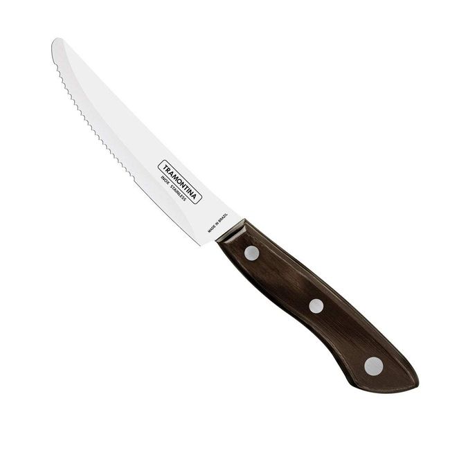 Tramontina 21415/095 Tramontina Wooden Handle Steak Knife, Big, 9.8 inches (25 cm), Round End, Dark Brown, Dishwasher Safe, Durable, Natural Wood, Made in Brazil