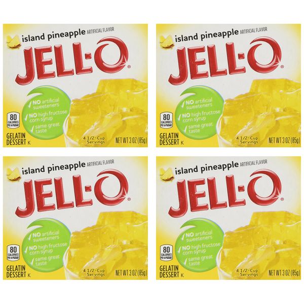 Jell-O Island Pineapple Gelatin Mix, 3 oz Boxes (Pack of 4)