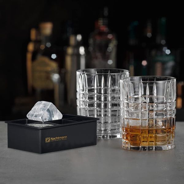 Nachtmann Square Whisky Ice Cube Set: 2 Whisky Glasses + 1 Ice Cube Tray
