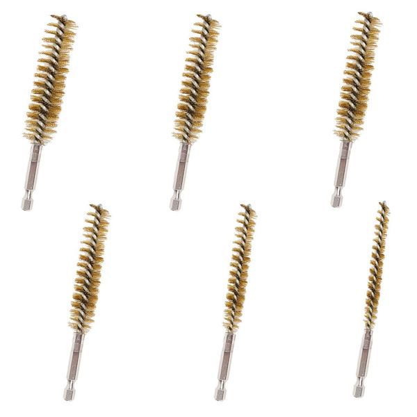 Cleaning Brush Set Hexagonal Shaft Screwed Brush Bore Brush Wire Brush Inner Brush Brass Wire Brush Set Hand Tool Polishing Tool (8MM, 10MM, 12MM, 15MM, 17MM, 19MM) 6pcs