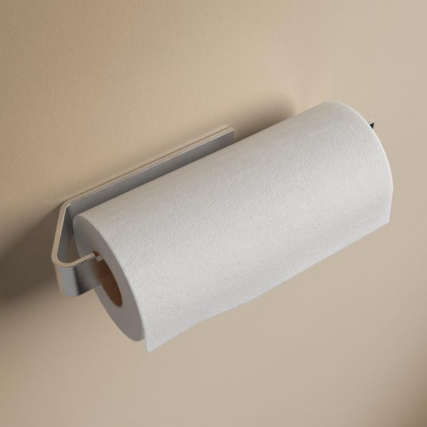 Designfabrik Hamburg Küchenrollenhalter ohne Bohren | Papierrollenhalter Wand | Rollenhalter selbstklebend | Küche Aufbewahrung & Organisation | Zewa Rollenhalter Silber gebürstet
