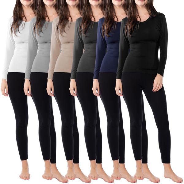 Womens Ultra Soft Midweight Baselayer Top | All Season Thermal Scoop Neck Long Sleeve Shirt | Multi Packs