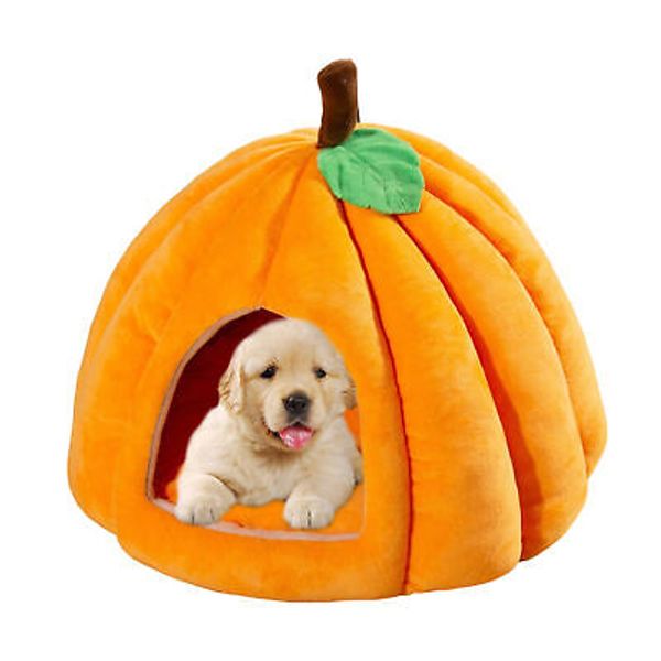 Pumpkin Cat Bed Cute Warm House Pet Cave Semi-Enclosed Sleeping For Small Pet