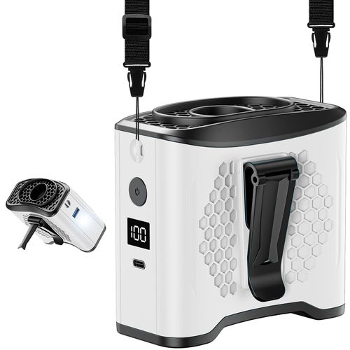 2025 Portable Fan Rechargeable,4 Speeds 13000RPM Strong Airflow with 10000mAh Battery & Mobile Charging, Hands Free Fan for Neck/Desk, SOS Light, LCD Display, Type-C Fast Charge, Outdoor Trave-White