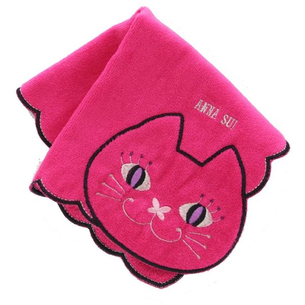 ANNA SUI Women's Towel Handkerchief, 100% Cotton, 9.8 inches (25 cm), Handkerchief Towel, Hand Towel, Women's, Cats, Pink