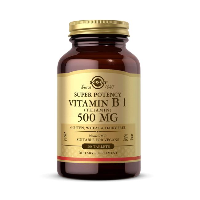 Solgar Vitamin B1 (Thiamin) 500 mg, 100 Tablets - Energy Metabolism, Healthy Nervous System, Overall Well-Being - Super Potency - Non-GMO, Vegan, Gluten Free, Dairy Free - 100 Servings