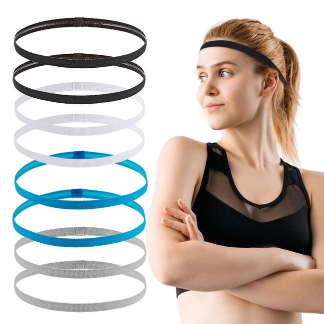 TIESOME 8 Stück elastische Haarband Jungs Sport, dünne Sport Stirnbänder rutschfeste Workout Stirnbänder für Damen und Herren elastisches Haarband für Fußball,Yoga, Laufen