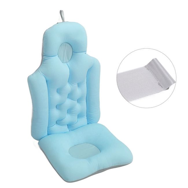 Bathtub Cushion Soft Breathable Folding Headrest Back Support Bath Pillow  Cushion for Adults Spa Blue 