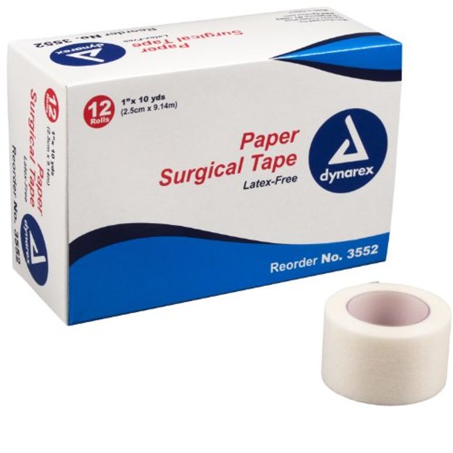 Dynarex Paper Surgical Tape, Use to Secure Wound Care with Medical Gauze,  Dressings, and Non-Adherent Pads, First-Aid Kit Essential, White, 1” x 10