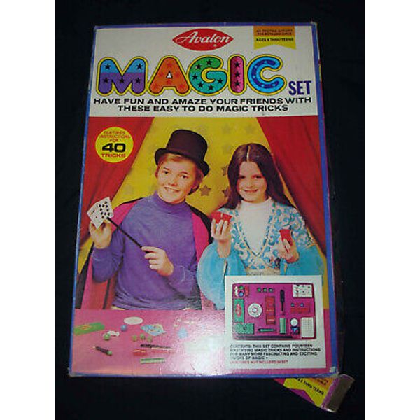 Vintage Avalon 805 Magic Set Magician 40 Tricks Kids Toy Playset Box Instruction