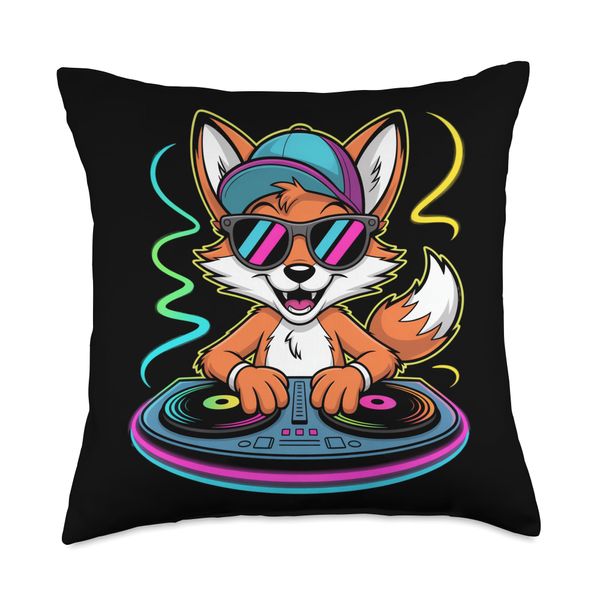Dj Fox Groovy Vibes Spin the Beat Throw Pillow