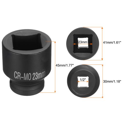 HARFINGTON 2pcs 4 Point Square Socket 1/2" Drive 23mm Metric Square Impact Socket CR-MO Blackening Standard Wheel Sockets Pneumatic Socket Tool for Auto Repair Mechanical Maintenance Home Use