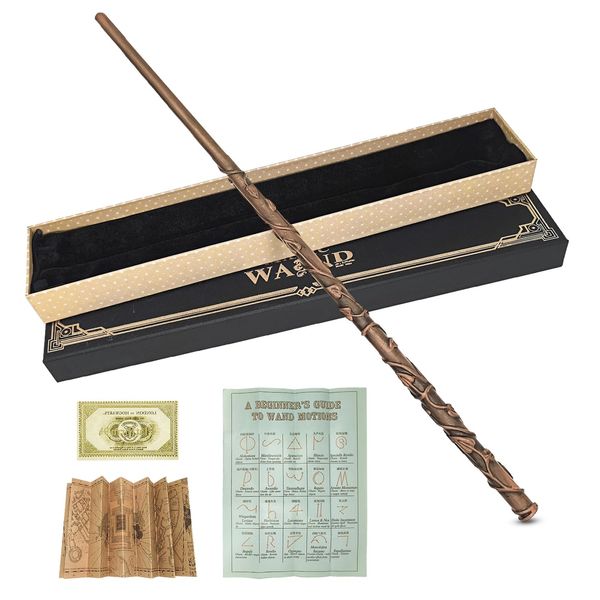 Meccol Magic Wand, Magic School-style Prop, Cosplay, Resin, Highly Restored, Halloween Wand, Party, Birthday Gift, Magic Prop, Unisex (Wand+Spell Table+Ticket+Map) with Storage Box