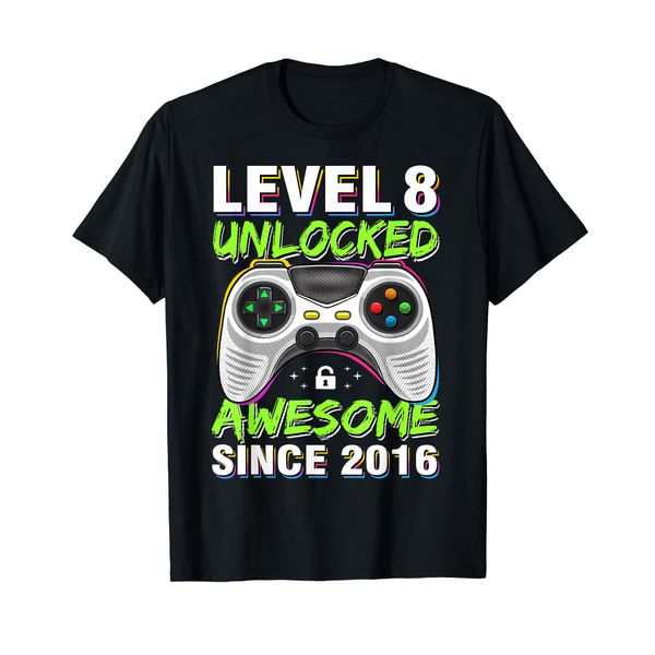 8 Years Old Gift Boy Level 8 Unlocked Awesome 2016 Birthday T-Shirt