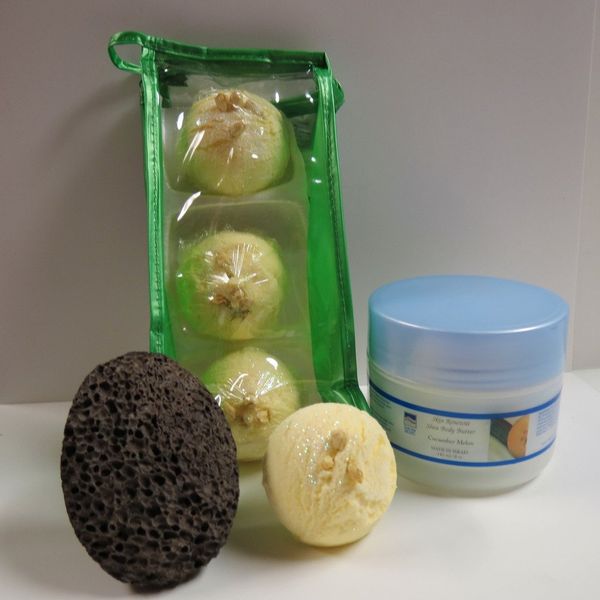 Bubble Bath Truffles: Coconut Lime 3 Pack Bath Truffles, 8 oz Cucumber/Melon Shea Body Butter and Pumice Stone by Dead Sea Spa Care, Bubble Bath, Bubble Truffles, Bath Bombs
