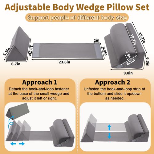 BALAPET 3 in 1 Adjustable Wedge Pillow for Side Sleeping - 40° Positioning Wedges & Body Positioners, Relief Back Pain, Pregnancy, Post-Surgery, Anti-Snoring & Bedsores Prevention
