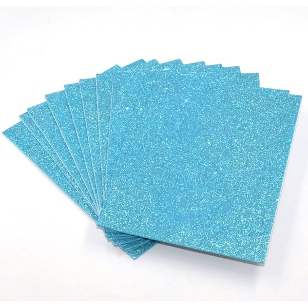 A5 Self-Adhesive Glitter Foam Sheets - Creative Art Supplies for Kids, Seasonal Crafts and Decorations Pack of 10 (Light Blue)