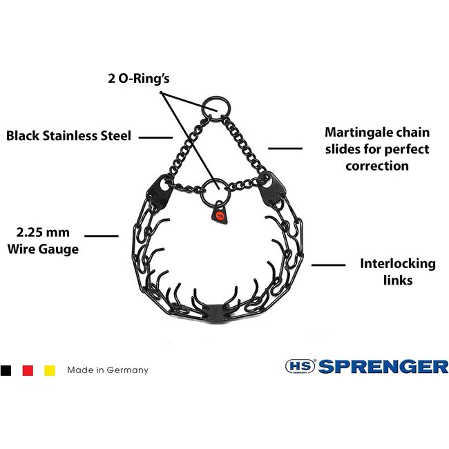 HS Herm. SPRENGER Germany Black Stainless Steel Prong Dog Training Collar Ultra-Plus Pet Pinch Collar No-Pull Collar for Dogs Anti Pull Training Collar Made in Germany 2.25mm x 16in Small