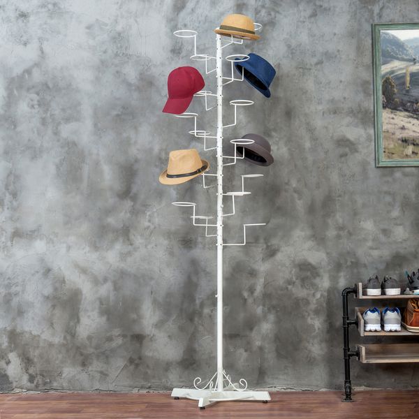 Modern White Metal Freestanding Customizable Retail Display Stand with 20 Hooks