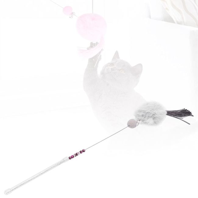 Cat Tassel Stick, Funny Cat Stick with Cat Feather Stick Fur Ball and Small Bell, Interactive for Cats (Gray)