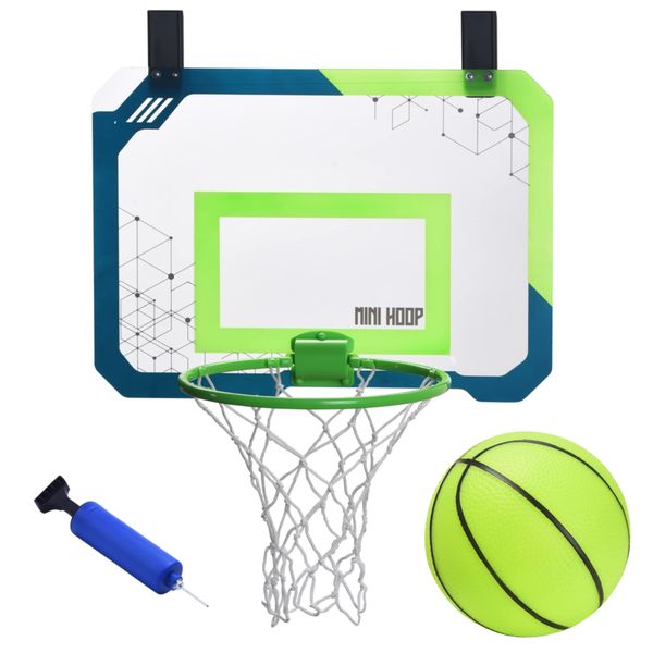 Mini Basketball Hoop Set – Basketball Hoops for Kids Age 3+ & Adults, Over The Door Indoor & Outdoor, Dorm Games, Room, Bedroom or Office - with Small Ball & Pump (Glowing Green)