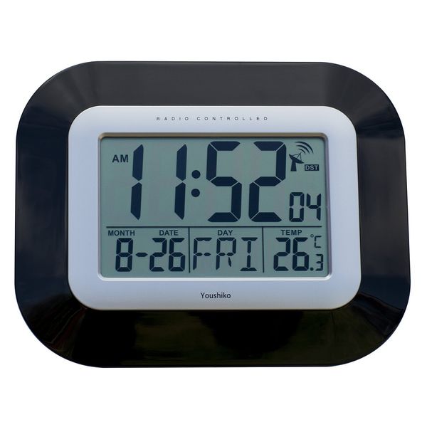 Youshiko Radio Controlled LCD Wall Mountable and Desk Clock (UK & Ireland Version) Jumbo LCD (Black)