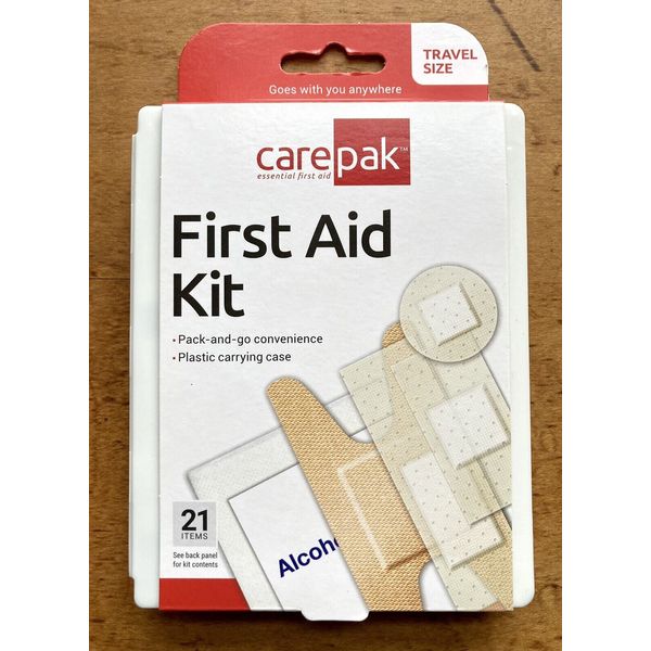 CAREPAK FIRST AID KIT TRAVEL SIZE w/ CASE FOR GYM, BACKPACK, LUGGAGE, PURSE NEW