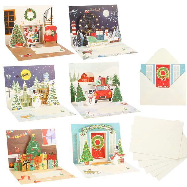 DERAYEE Christmas Cards, Message Cards with Envelopes, 3D Dimensional, Gold Foil Stamping, Greeting Card with Envelope Tape, Christmas Pattern, Cute, Celebration, Greetings, Snowman (Set of 6)