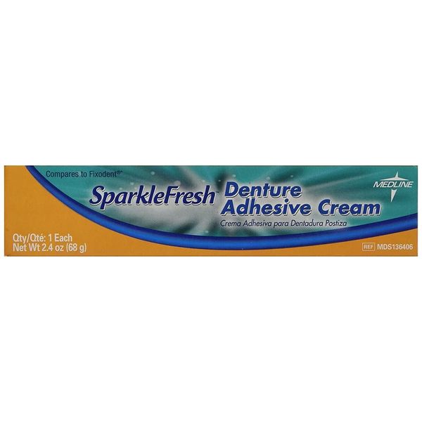 *1-Pack* Medline SparkleFresh Denture Adhesive Cream 2.4 Oz MDS136406