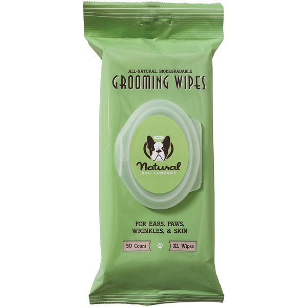 Natural Dog Company Grooming Wipes with Aloe Vera, Cleanses, Soothes, & Deodorizes, Fragrance Free, Hypoallergenic, Biodegradable Wipes - Dog Wipes for Ear, Paws, Face and Butt Wipes (50 Wipes)