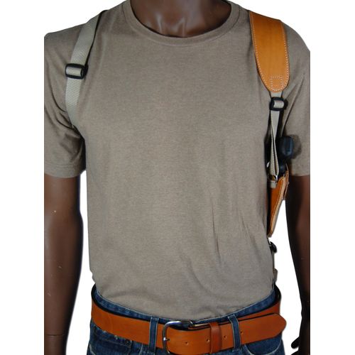 Barsony Saddle Tan Leather Vertical Cross Harness Shoulder Holster for S&W 586 686 686+ Right
