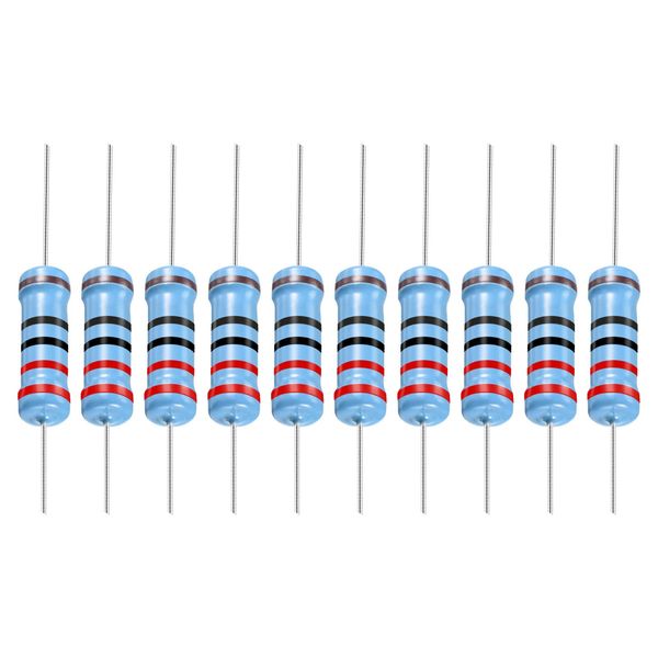 YOKIVE 30PCS Metal Film Resistors 220 Ohm Resistors 2W 1% Tolerance Lead for DIY Electronic Projects 5 Color Band 15.5+/-1mm