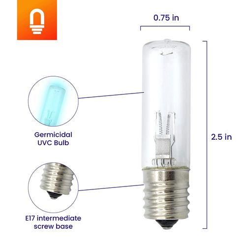 lumenivo LB1000 UV-C Replacement Bulbs for Germ Guardian GG1000, GG1000CA, GG1100, GG1100W, GG1100B 3 watts, E17 Intermediate Base UVC Bulb - T7, Germicidal UVC Lamp Replacement - 2 Pack