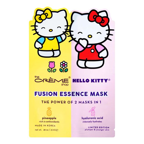 The Crème Shop® Hello Kitty Fusion Essence Mask Pineapple and Hyaluronic Acid - (3 Pack) Rich Antioxidant and Intensely Hydrates Sheet Mask Strengthens Skin Anti Aging Clear and Brighten skin