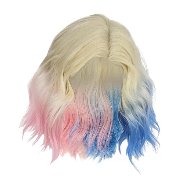 Sharplace Pink Blue Ombre, Costume, Blonde White, Women Short Wavy, Heat Resistant Synthetic Hair, B