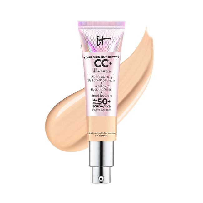 IT Cosmetics Your Skin But Better CC+ Cream Illumination, Light Medium (C) - Color Correcting Cream, Full-Coverage Foundation, Hydrating Serum & SPF 50+ Sunscreen - Radiant Finish - 1.08 fl oz