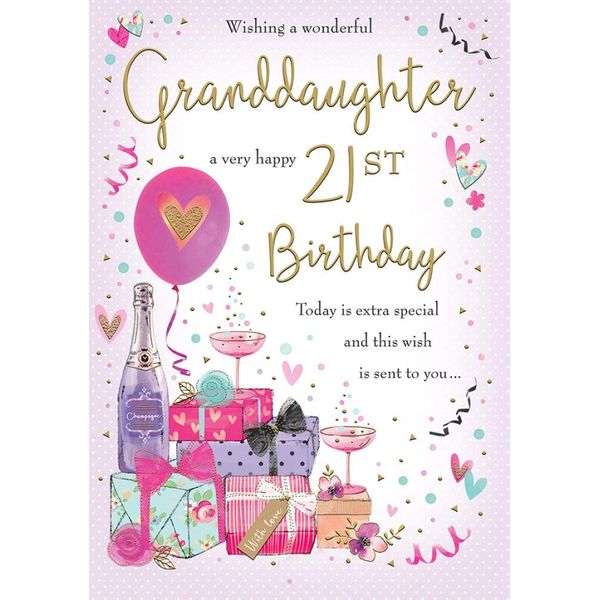 Piccadilly Greetings Traditional Milestone Age Birthday Card Age 21 Granddaughter - 10 x 7 inches -